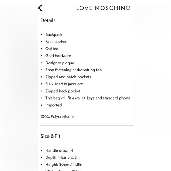 LOVE MOCHINO BACKPACK Quilted Faux Leather NWT - Picture 8 of 8